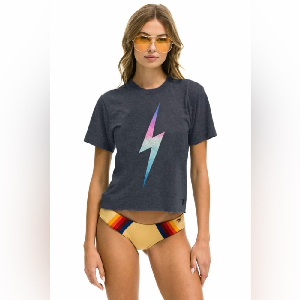 NWT Aviator Nation Bolt Boyfriend Tee in Rainbow Pink in a size XS